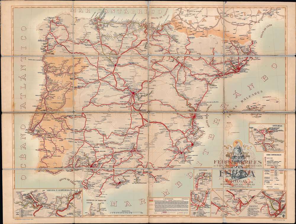 Mapa de los Ferrocarriles en Explotación Construcción y Proyecto en España y Portugal por Alfredo Forcano Catalán. - Main View