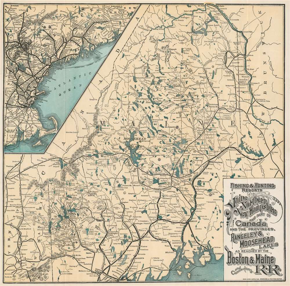 Fishing and Hunting Resorts of Maine, Northern New Hampshire, and Part of Canada and the Provinces, Rangeley and Moosehead Lakes as Reached by the Boston and Maine Railroad and Connections. - Main View