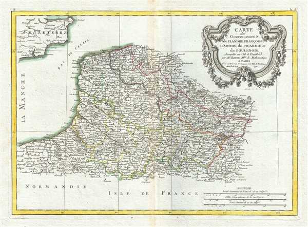 1771 Bonne Map of Picardy, Artois and French Flanders, France