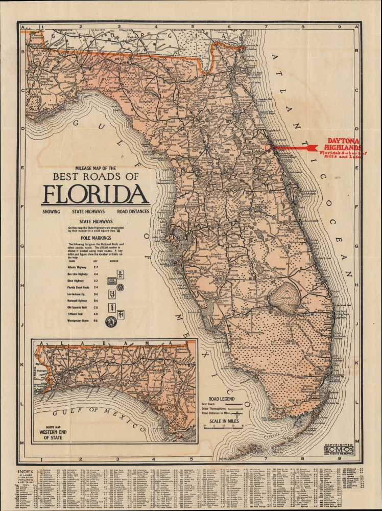 Milage Map of the Best Roads of Florida. - Main View