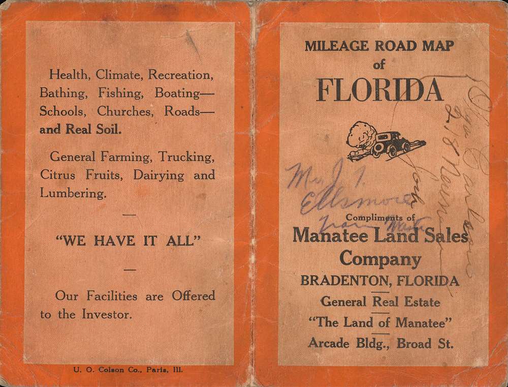 Milage Map of the Best Roads of Florida. - Alternate View 2