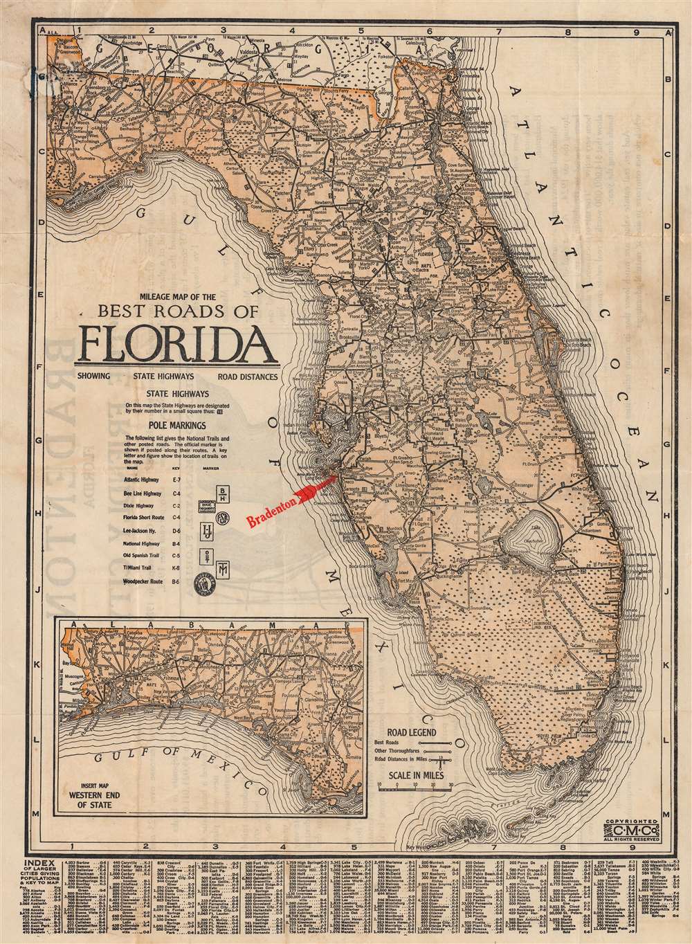 Milage Map of the Best Roads of Florida. - Main View