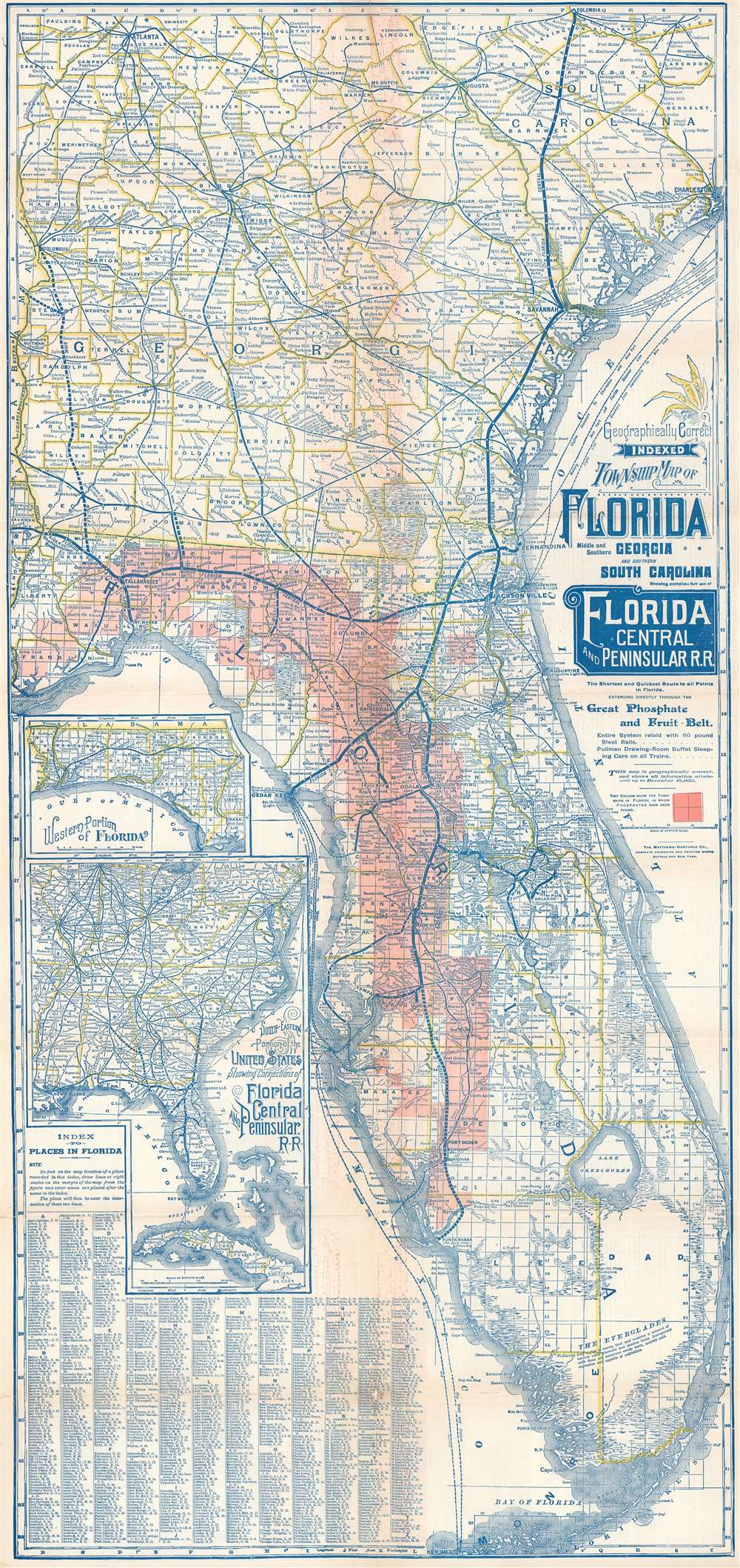 Geographically Correct Indexed Township Map of Florida Middle and Southern Georgia and Southern South Carolina showing complete system of Florida Central and Peninsular Railroad. - Main View