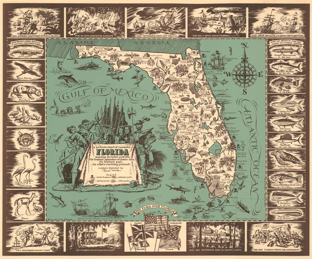 A Pictorial Chart of Romantic Florida depicting its exotic wild life; its tropical splendors of lands and sea; its historic past; its vital and exciting present. - Main View