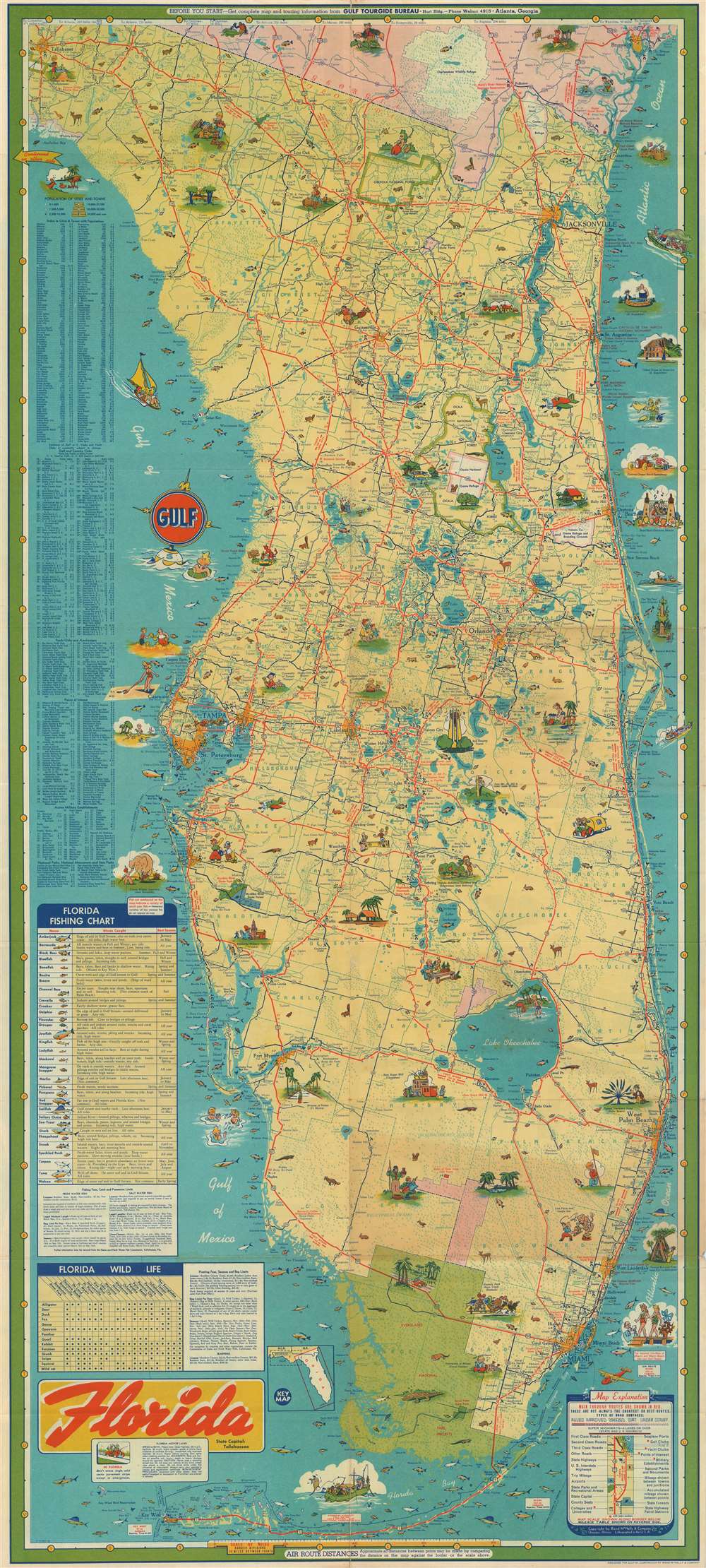 1950s Rand McNally Pictorial Road Map of Florida