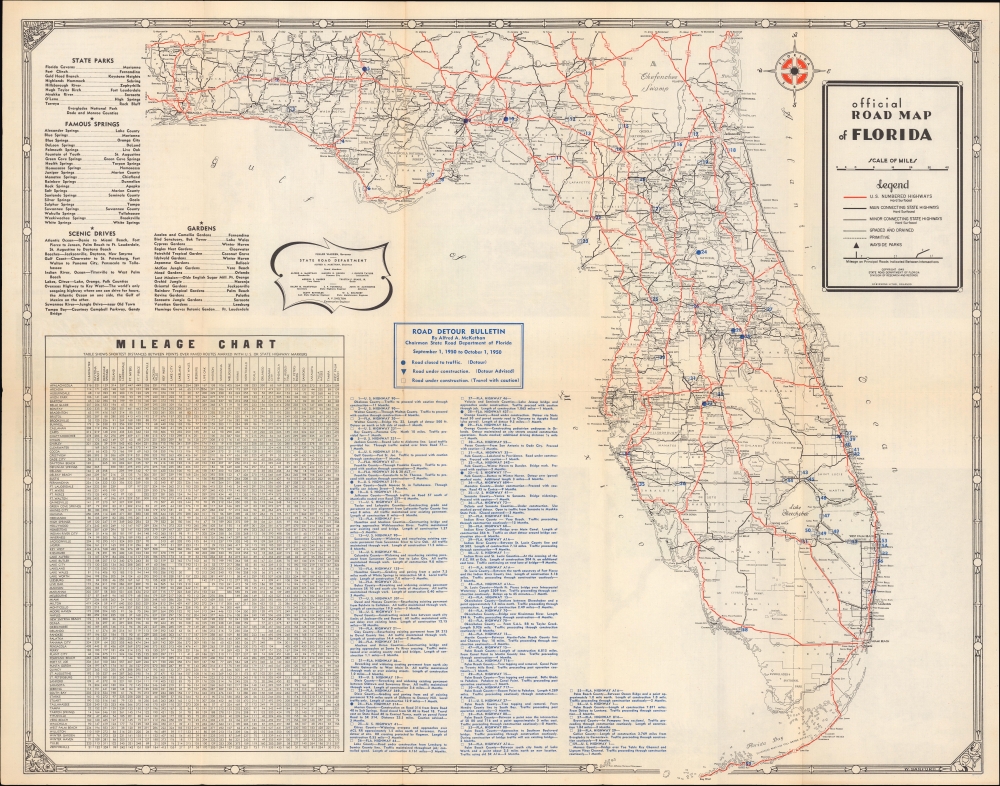 Official Road Map of Florida / Florida Highways Official Detour Bulletin for period shown in heading on map side. - Main View