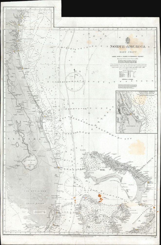 1871 Admiralty Nautical Chart of Florda and the Bahamas