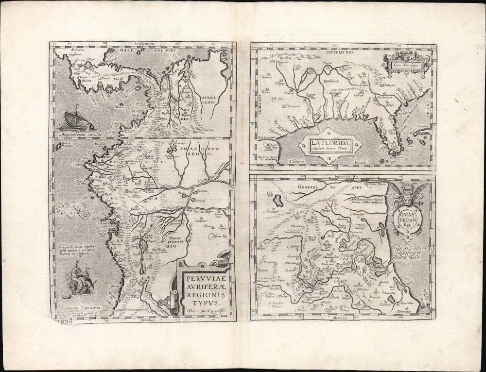 1584/ 1610 Ortelius Map of Florida, Peru, Colombia and the Gulf Coast of Mexico