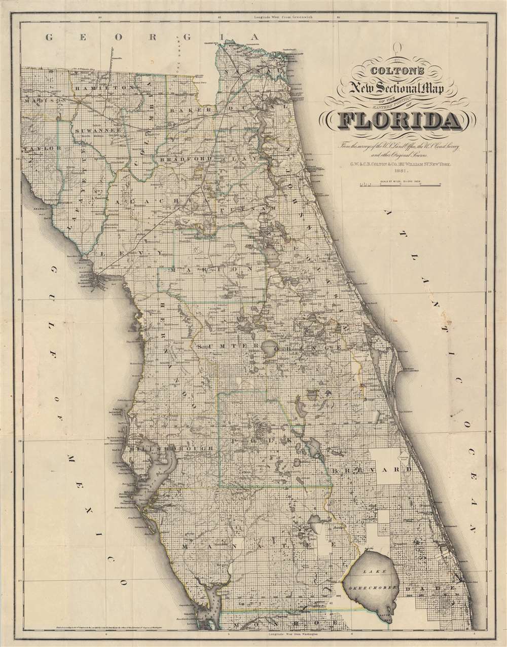 Colton's New Sectional Map of the Eastern Portion of Florida. - Main View