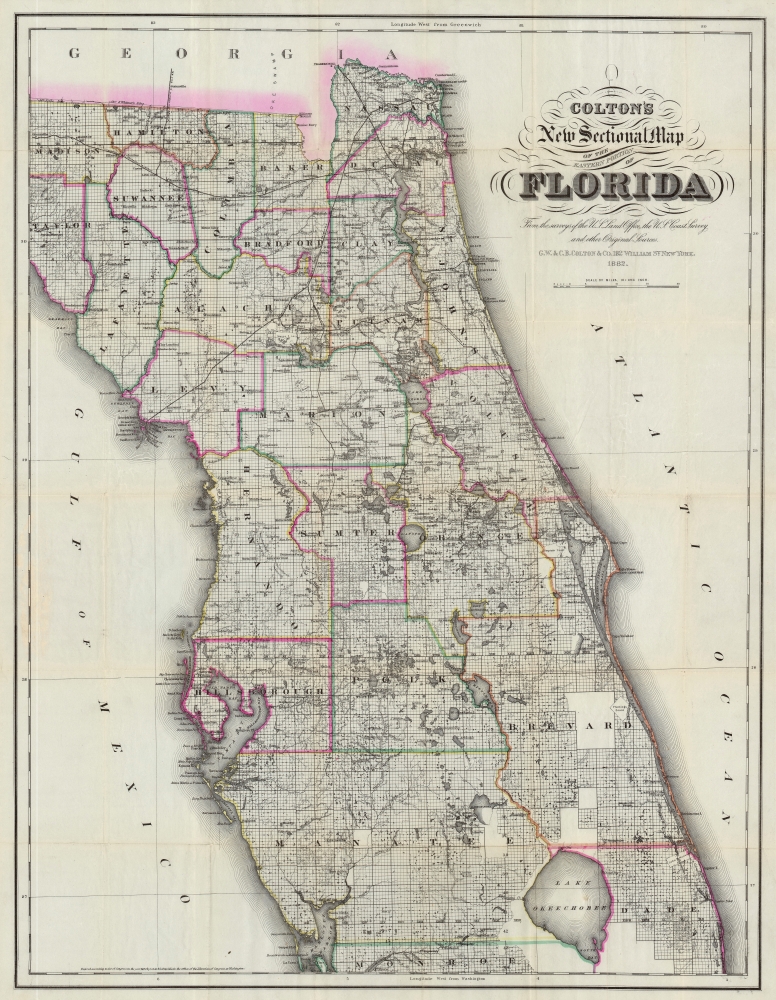 Colton's New Sectional Map of the Eastern Portion of Florida. - Main View