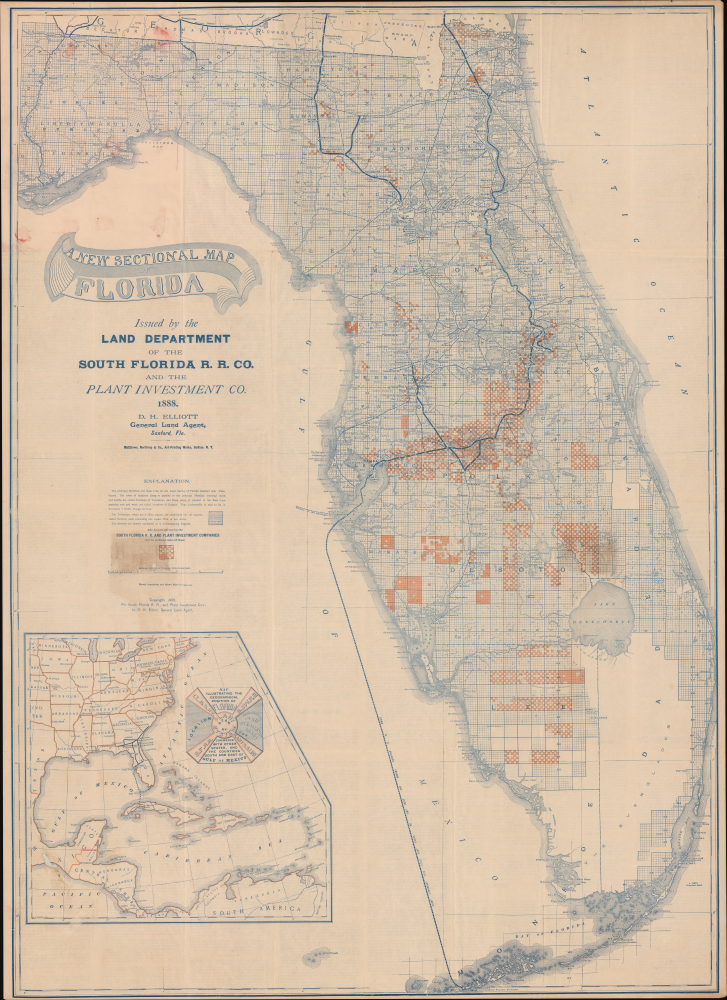 1888 Elliott / Matthews Northrup Folding Map of the Plant System, Florida