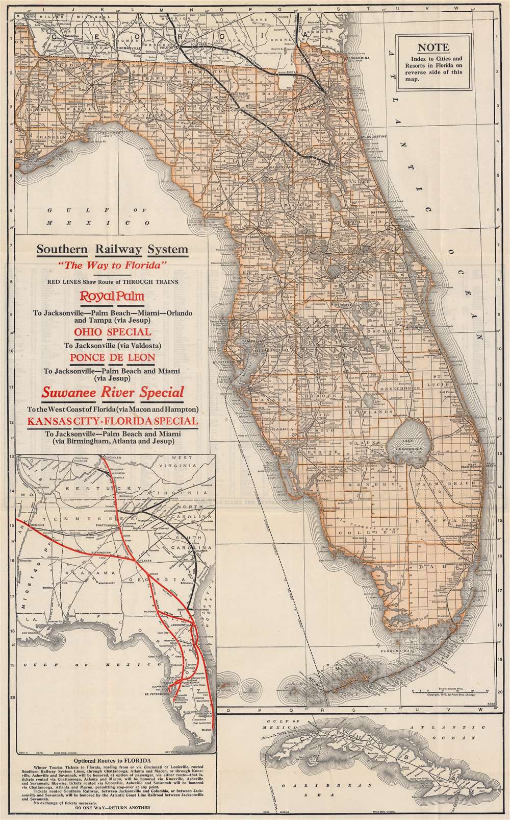 Southern Railway System 'The Way to Florida'. / Map of Florida. - Main View