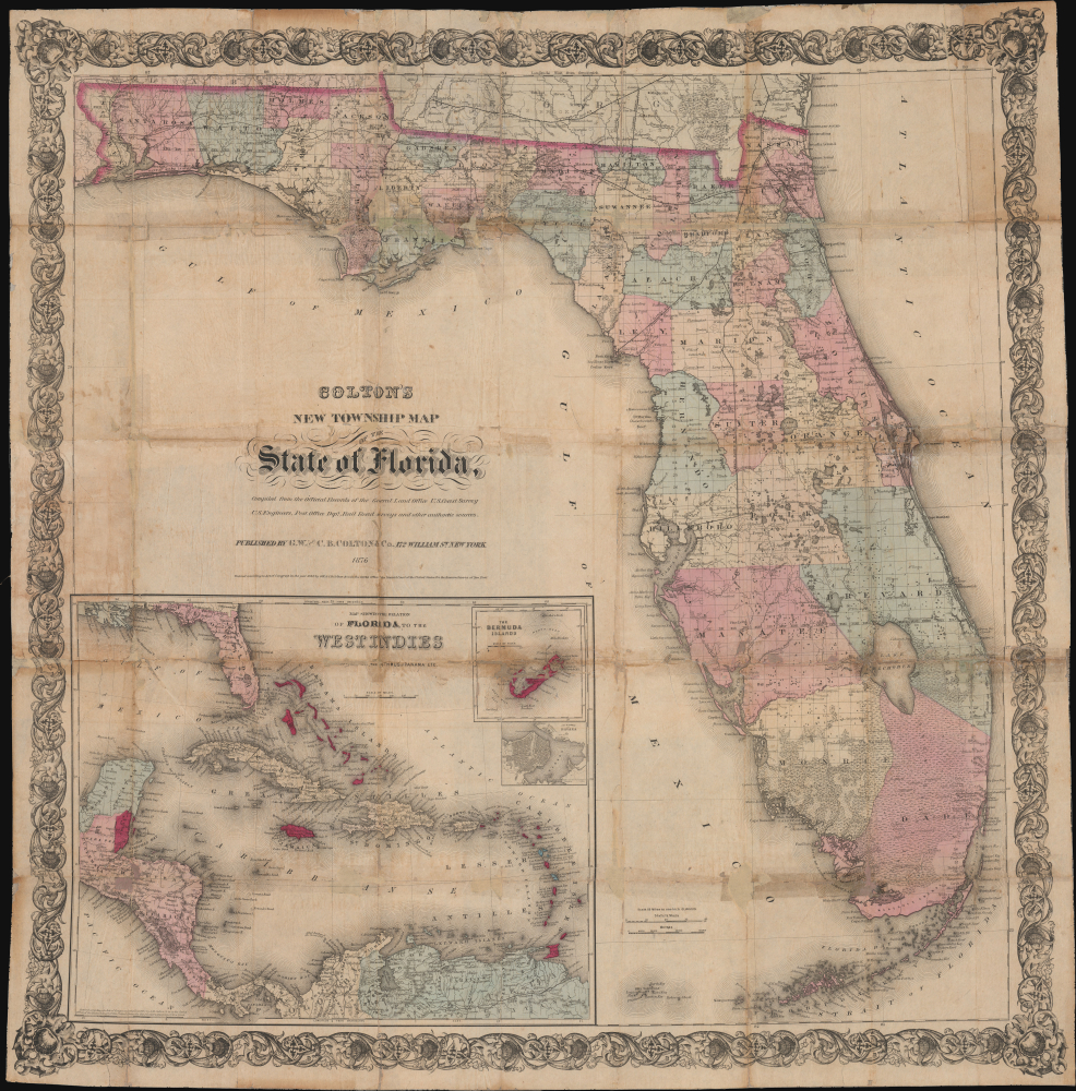 1876 / 1878 Colton Map of Florida