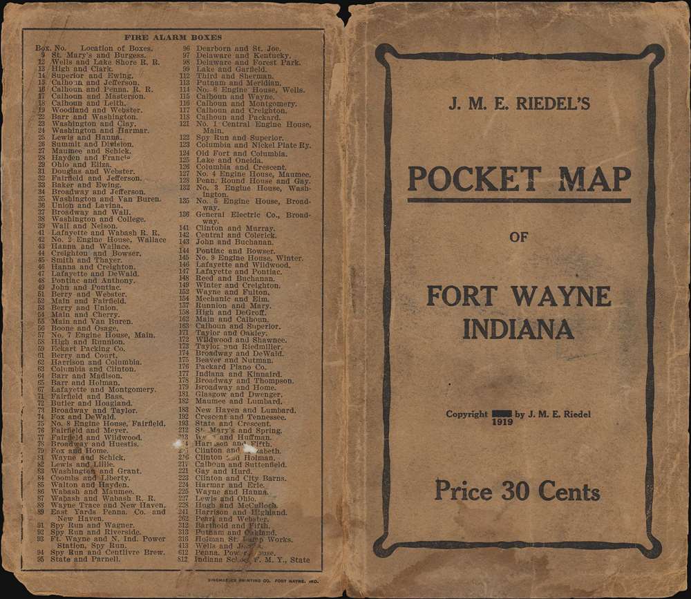 J. M. E. Riedel's New Street Number Guide Map of Fort Wayne. - Alternate View 1
