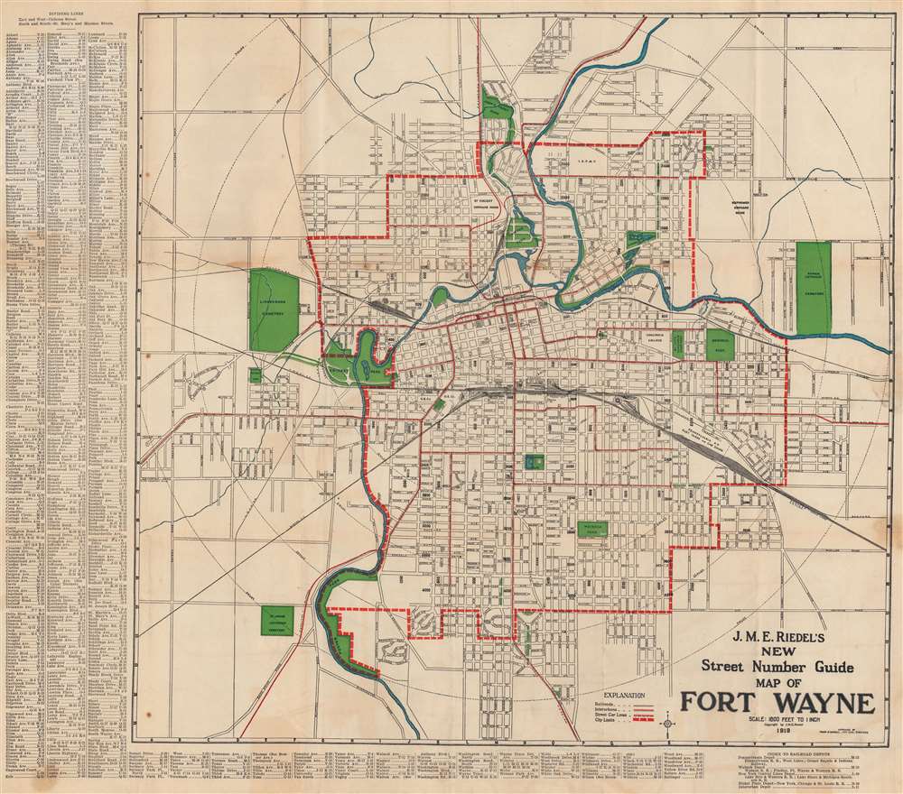 J. M. E. Riedel's New Street Number Guide Map of Fort Wayne. - Main View