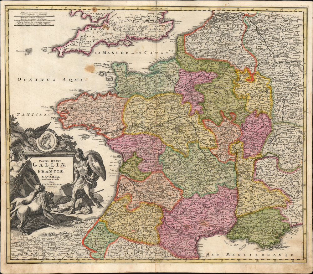 Totius Regni Galliae Sive Francia et Navarrae novissima Tabula edita a Io. Bapt. Homann. Norimbergae. - Main View