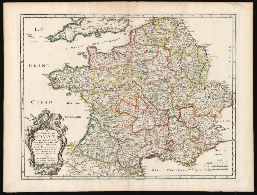 Le Royaume De France et ses Acquisitions vers les Pays Bas, L'Allemagne, L'Italie, et L'Espagne. Avec les Pays Circomvoisins etc. Nouvellement Revue, et Corrigee Par le Sr. Sanson d'Abbeville Geogr. Ordre. de sa Majesté A Paris. - Main View