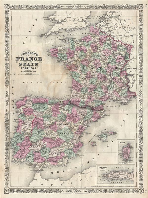 1866 Johnson Map of France, Spain and Portugal