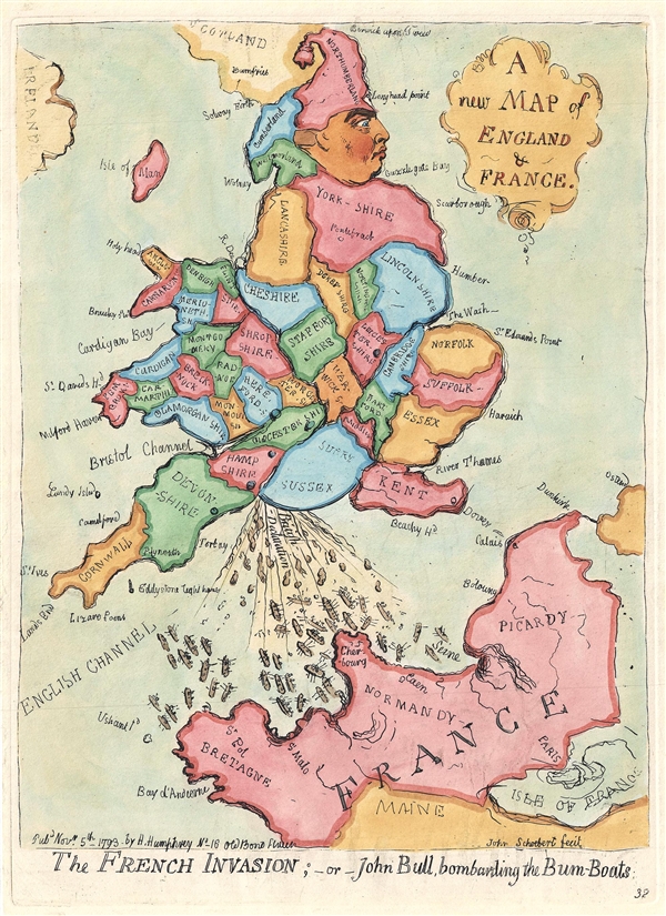 A new Map of England & France. / The French Invasion; or John Bull, bombarding the Bum-Boats. - Main View