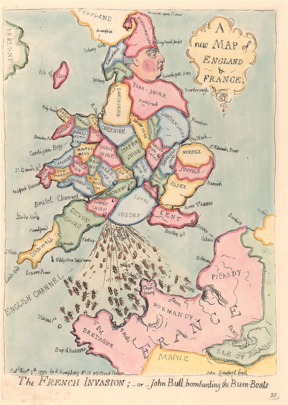 A New Map of England and France. / The French Invasion; or John Bull, bombarding the Bum-Boats. - Main View