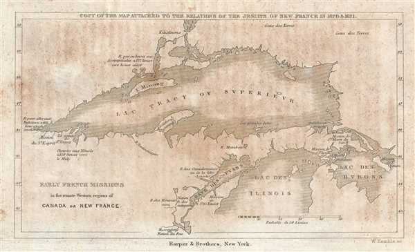 Early French Missions in the remote Western regions of Canada or New France. Copy of the Map Attached to the Relations of the Jesuits in New France in 1670 and 1671. - Main View