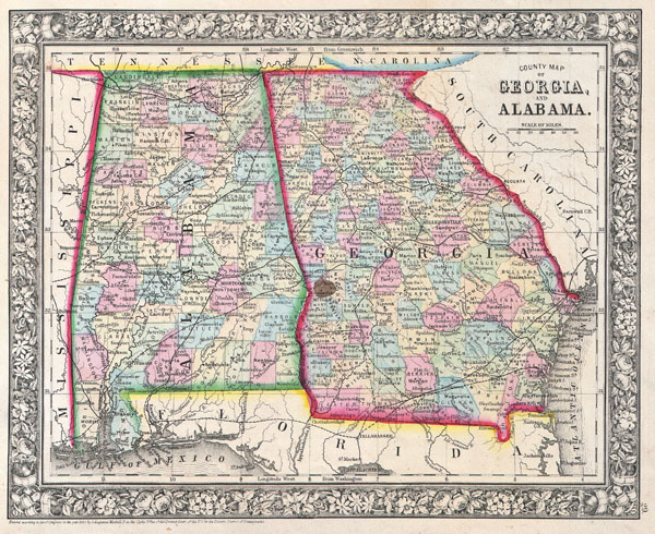 County Map of Georgia, and Alabama. - Main View