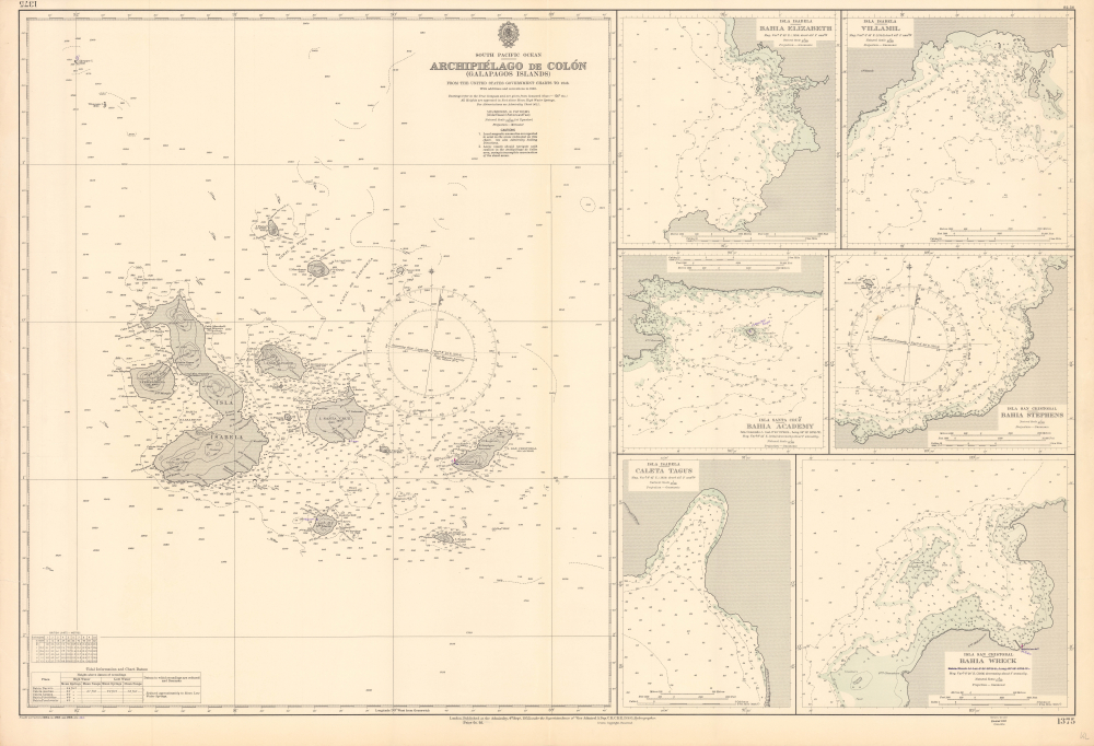 1956 Admiralty Nautical Map or Chart of the Galapagos Islands