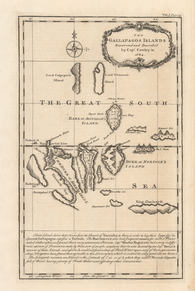 1744 Bowen and Cowley Map of the Galapagos Islands