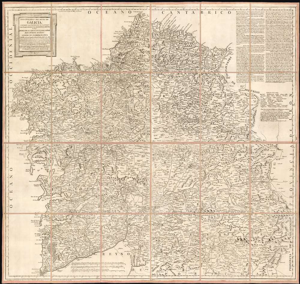 Mapa geográfico del Reyno de Galicia contiene las provincias de Santiago, Coruña, Betanzos, Lugo, Mondoñedo, Orense, y Tuy. - Main View