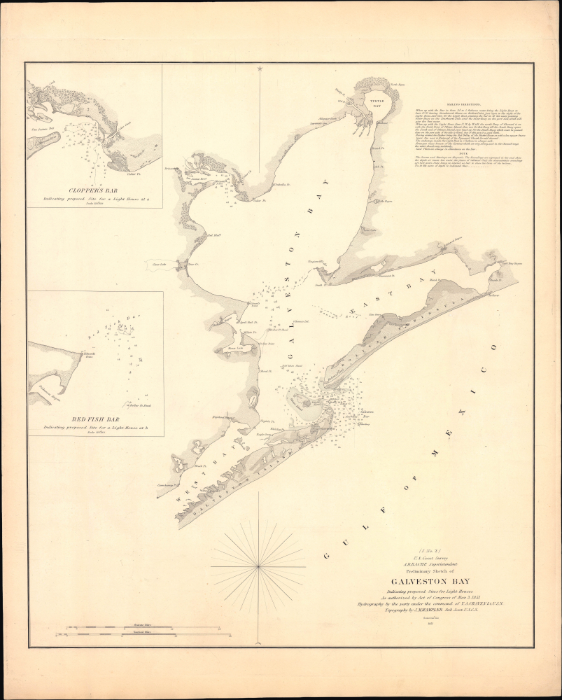 1851 U.S. Coast Survey Map of Galveston Bay, Texas, Separate Issue