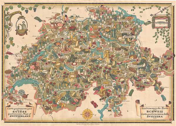 Carte Gastronomique de la Suisse. Gastronomic map of Switzerland. Gastronomische Karte der Schweiz. Carta gastronomica della Svizzera. - Main View