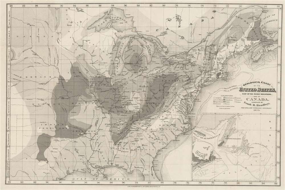 1875 Bradley Geological Map of the Eastern United States and Canada