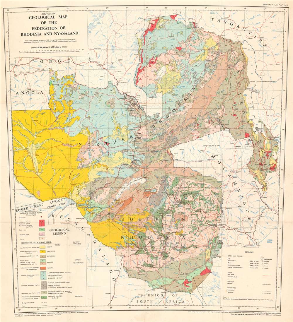 Provisional Geological Map of the Federation of Rhodesia and Nyasaland. - Main View