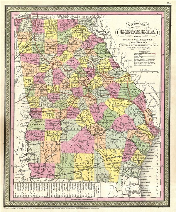 A New Map of Georgia with its Roads & Distances. - Main View