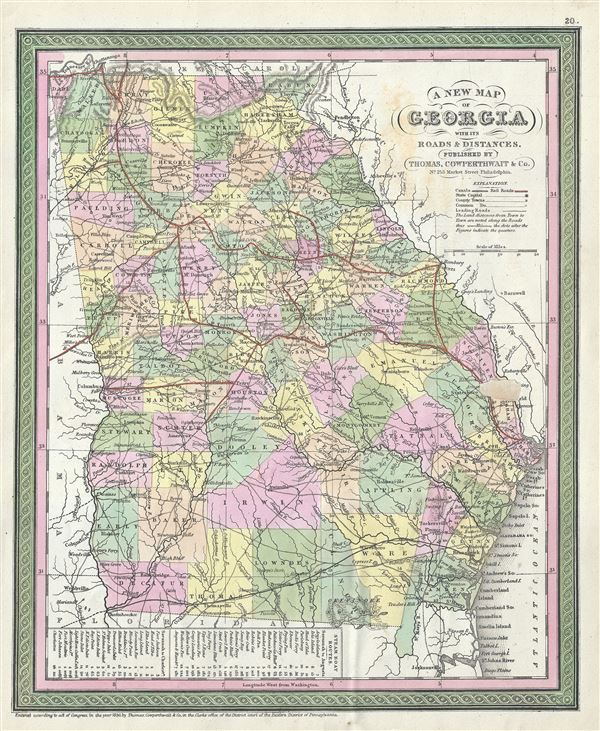 A New Map of Georgia with its Roads & Distances. - Main View