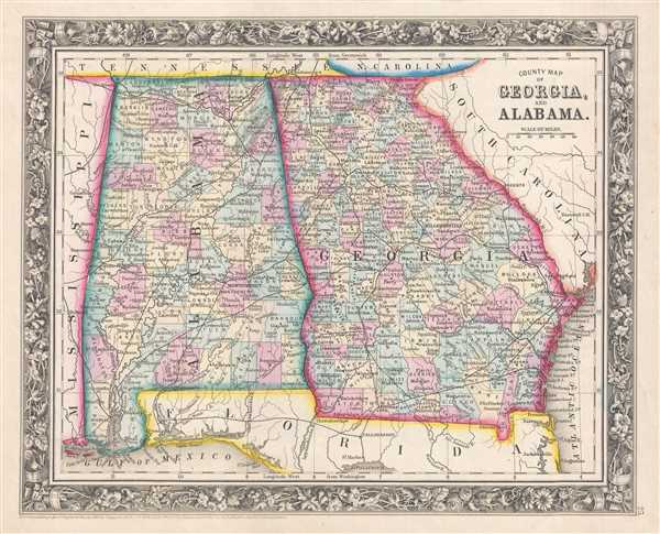 County Map of Georgia, and Alabama. - Main View