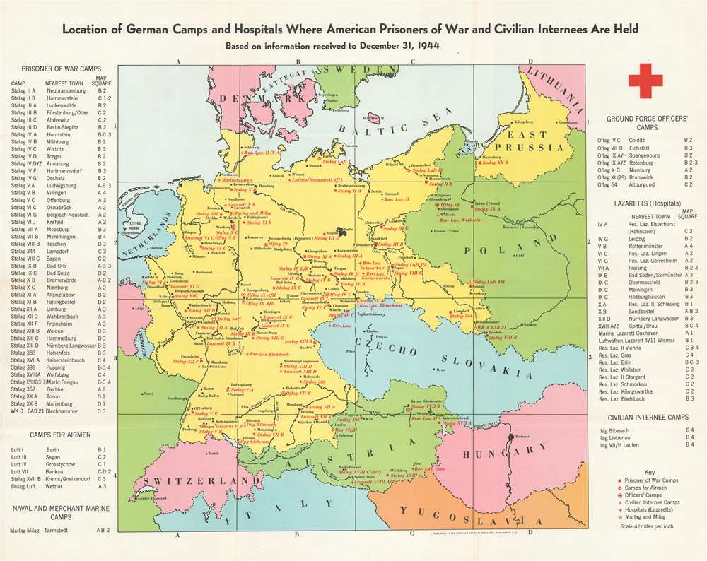 Location of German Camps and Hospitals Where American Prisoners of War and Civilian Internees Are Held. based on information received to December 31, 1944. - Main View