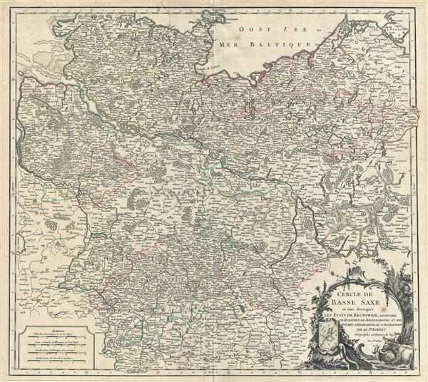 Cercle de Basse Saxe ou sont distingues les Etats de Brunswich, les Duches de Holstien, de Mecklenbourg et des Eveches d'Hildesheim, et d'Halberstadt.  - Main View