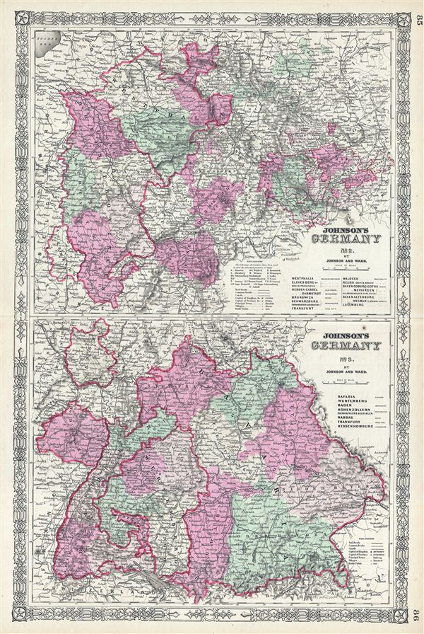 1864 Johnson Map of Western Germany (Bohemia, Westphalia, Luxemburg)