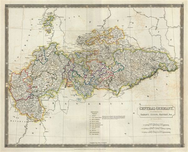 1835 Hall Map of Central Germany : Saxony, Hesse, Nassau