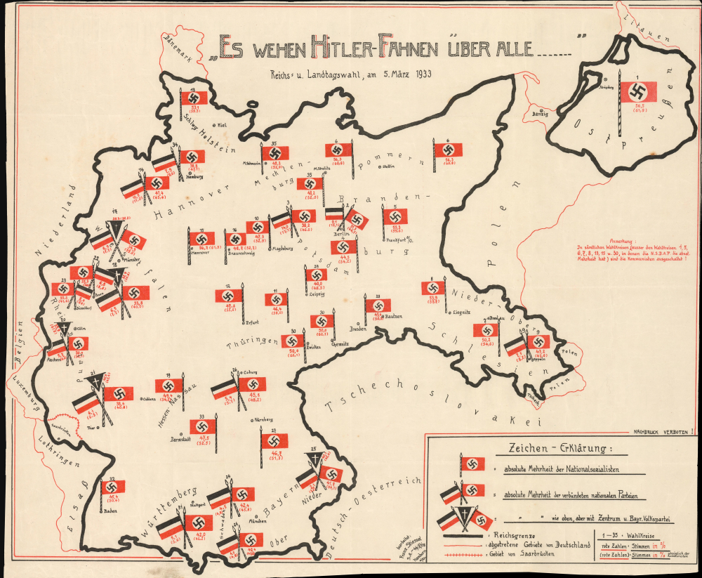 1933 Nazi Propaganda Map of the German Federal Elections that put Hitler in Power