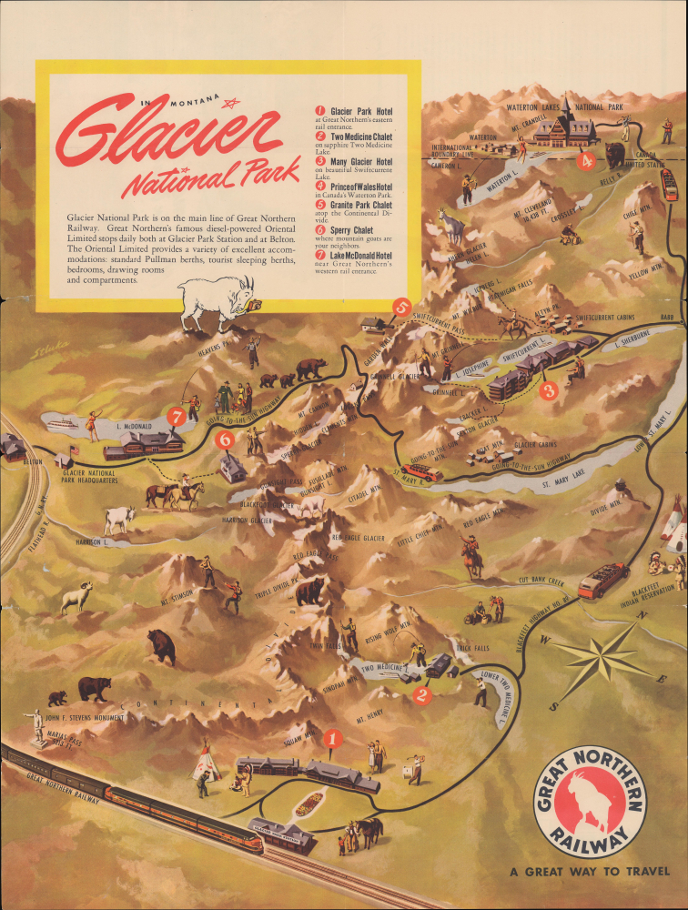 1948 Stluka Pictorial Map of Glacier National Park for the Great Northern Railway
