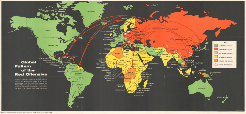 1962 Jessup Propaganda Map of the World and Communist Expansion