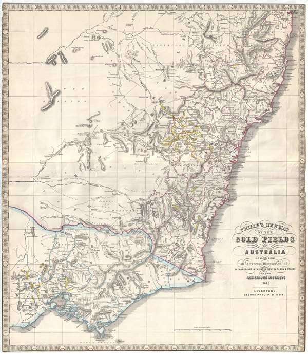 Philip's New Map of the Gold Fields of Australia comprising all the recent discoveries of Mr. Hargraves, Mr. Hunter, Revd. W. Clark and others in the auriferous districts. - Main View