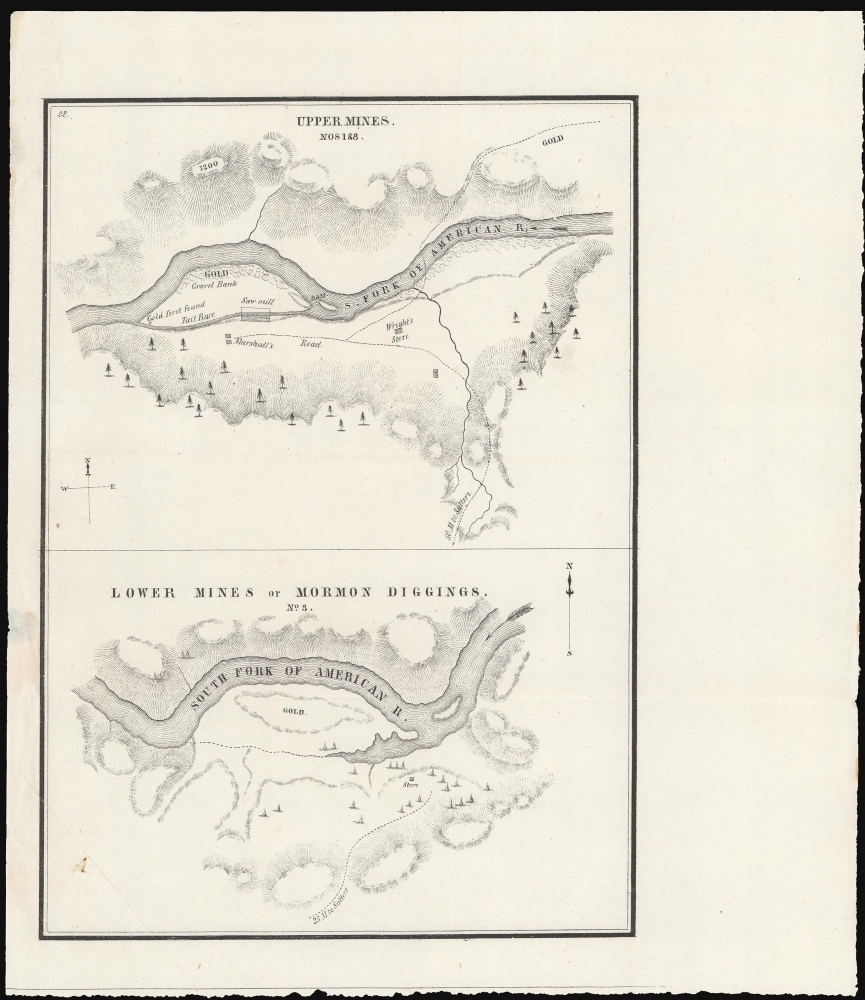 Topographical Sketch of the Gold and Quicksilver District of California. / Positions of the Upper and Lower Gold Mines on the South Fork of the American River, California. / Upper Mines. / Lower Mines or Mormon Diggings. - Alternate View 2