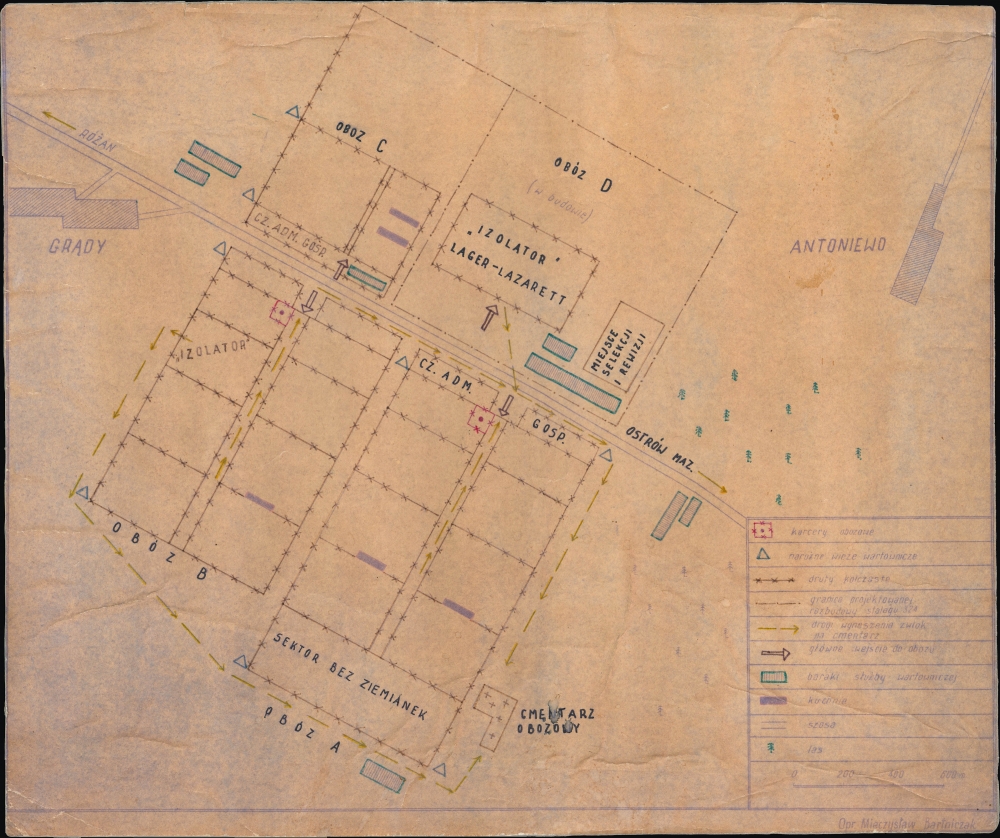 1975 Bartniczak Manuscript Map of Grady Prisoner of War Camp (Stalag 324), Poland