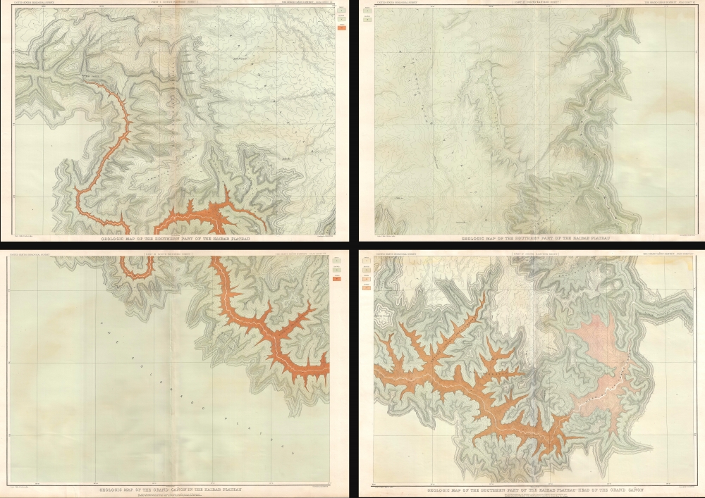 Geologic Map of the Souhtern Part of the Kaibab Plateau. / Geologic Map of the Southern Part of the Kaibab Plateau. / Geologic Map of the Grand Cañon in the Kaibab Plateau. / Geologic Map of the Southern part of the Kaibab Plateau - Head of the Grand Cañon.