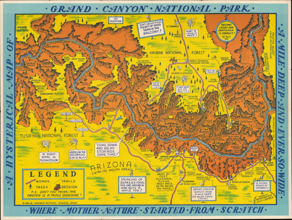 A Hysterical Map of Grand Canyon National Park. A Mile Deep and Ever So Wide. A Swell Place to Throw Your Old Razor Blades. - Main View