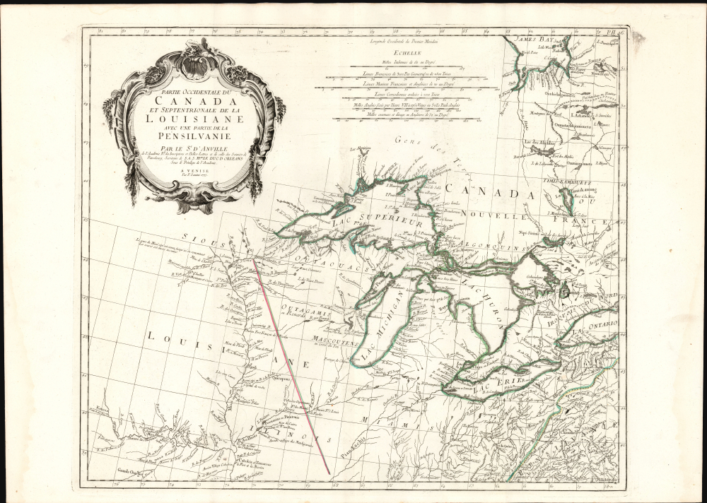 1775 Anville / Santini Map of the Great Lakes and Upper Mississippi
