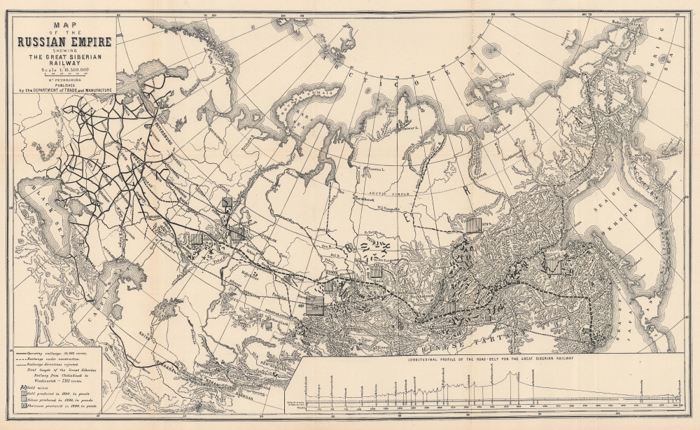 Map of the Russian Empire Showing the Great Siberian Railway. - Main View